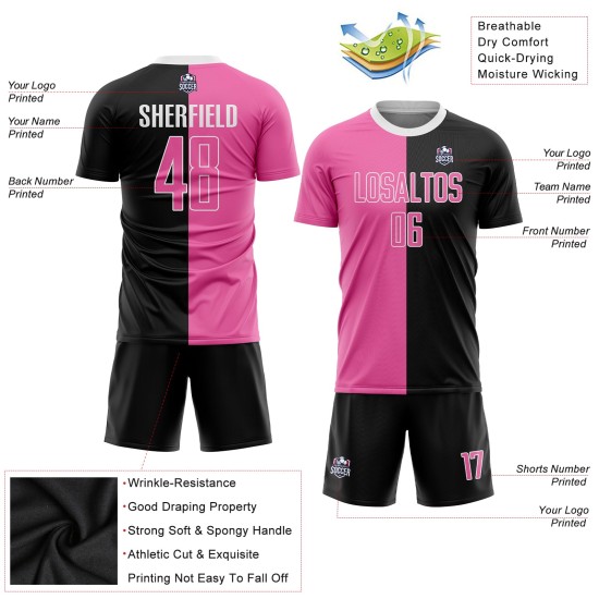 Mode roze-wit voetbal split shirt sublimatie zwart uniform op maat