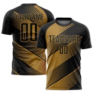 Aangepast uniform gouden voetbal oud shirt sublimatie zwart