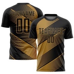 Aangepast uniform gouden voetbal oud shirt sublimatie zwart