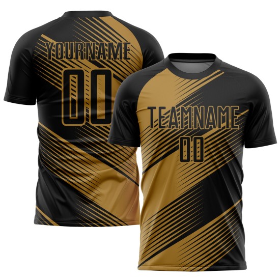 Aangepast uniform gouden voetbal oud shirt sublimatie zwart Aangepast uniform gouden voetbal oud shirt sublimatie zwart