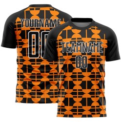 Voetbalshirt Bay Geometrisch Aangepast Zwart Uniform Vormen Oranje-Wit Sublimatie