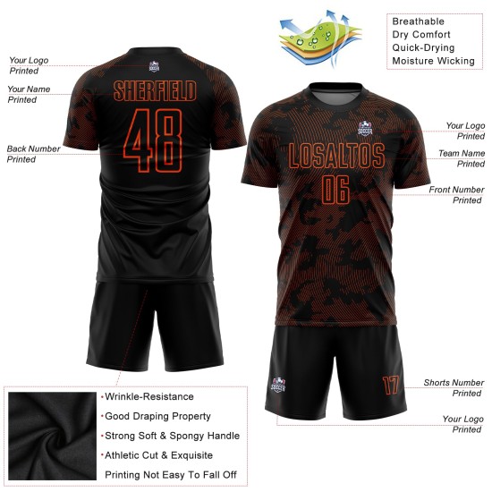 Aangepast sublimatie voetbal oranje shirt uniform zwart