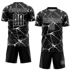 Voetbal Wit Uniform Sublimatie Zwart Jersey Aangepast