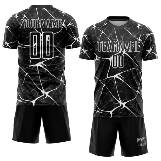 Voetbal Wit Uniform Sublimatie Zwart Jersey Aangepast Voetbal Wit Uniform Sublimatie Zwart Jersey Aangepast