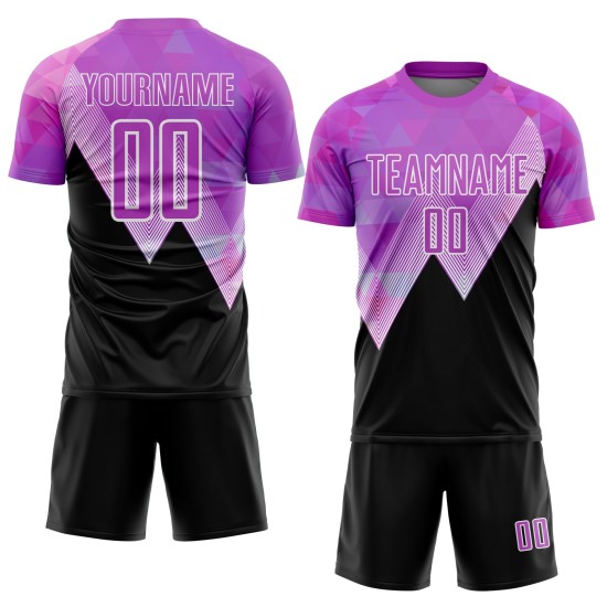 Voetbal Paars Patroon Zwart-Wit Aangepast Jersey Uniform Sublimatie Geometrisch Voetbal Paars Patroon Zwart-Wit Aangepast Jersey Uniform Sublimatie Geometrisch