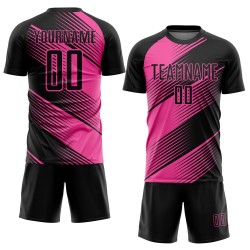 Voetbalshirt op maat met sublimatielijn, zwart en roze uniform