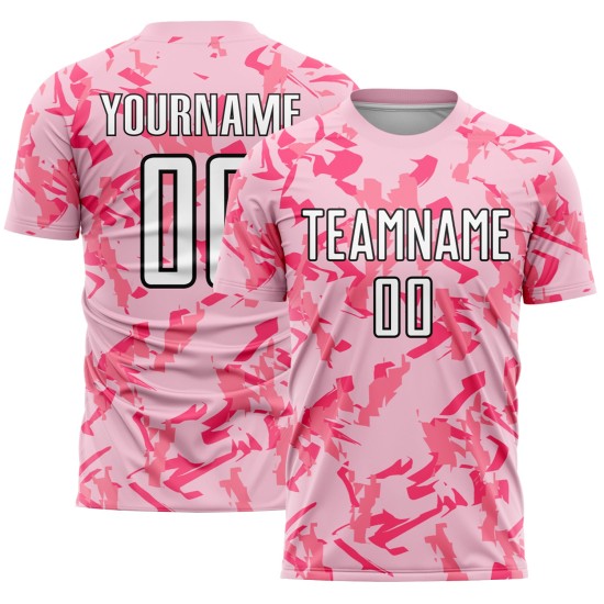Licht sublimatiepatroon Abstract roze aangepast geometrisch voetbalshirt zwart-roze uniform Licht sublimatiepatroon Abstract roze aangepast geometrisch voetbalshirt zwart-roze uniform