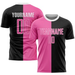 Mode roze-wit voetbal split shirt sublimatie zwart uniform op maat