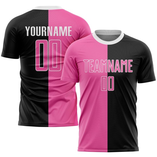 Mode roze-wit voetbal split shirt sublimatie zwart uniform op maat