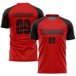 Sublimatie Rood Custom Jersey Zwart Voetbaluniform Sublimatie Rood Custom Jersey Zwart Voetbaluniform