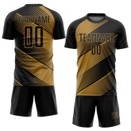 Aangepast uniform gouden voetbal oud shirt sublimatie zwart Aangepast uniform gouden voetbal oud shirt sublimatie zwart