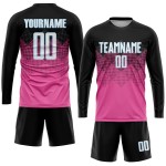 Sublimatie Gradiënt Vierkant Roze Voetbal Aangepast Zwart-Lichtblauw Vorm Uniform Jersey Sublimatie Gradiënt Vierkant Roze Voetbal Aangepast Zwart-Lichtblauw Vorm Uniform Jersey