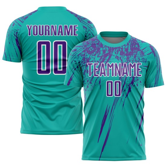 Sublimatie voetbal aqua paars-wit shirt uniform op maat