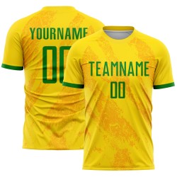 Sublimatie Custom Gras Groen Uniform Goud Jersey Voetbal
