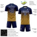 Marineblauw-wit aangepast voetbalshirt, oud sublimatie-uniform, goud Marineblauw-wit aangepast voetbalshirt, oud sublimatie-uniform, goud