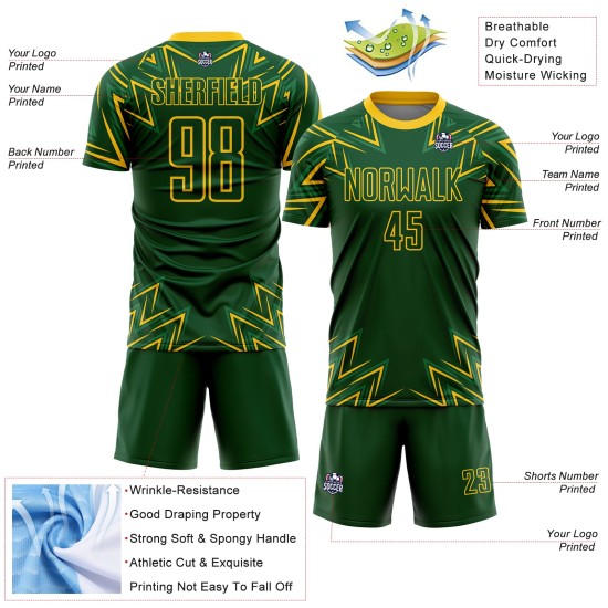 Geel Vormen Jersey Groen Geometrisch Uniform Aangepaste Voetbal Sublimatie Geel Vormen Jersey Groen Geometrisch Uniform Aangepaste Voetbal Sublimatie