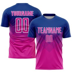 Diep roze-wit uniform Koninklijk shirt op maat gemaakt voetbal sublimatie