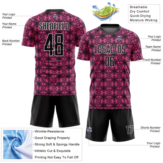 Aangepast shirt zwart-wit uniform vormen sublimatie voetbal geometrisch roze Aangepast shirt zwart-wit uniform vormen sublimatie voetbal geometrisch roze