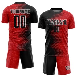 Sublimatie Zwart-Wit Gradiënt Jersey Voetbal Rood Aangepast Uniform Pijl