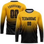 Fade Custom Zwart Jersey Goud Uniform Voetbal Lange Mode Mouw Sublimatie Fade Custom Zwart Jersey Goud Uniform Voetbal Lange Mode Mouw Sublimatie
