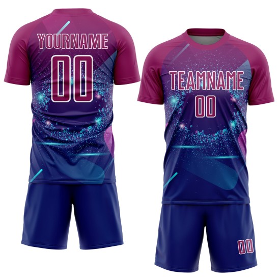 Sterren Voetbaluniform Lijnen Paars-Wit Aangepast Sublimatie Jersey Koninklijk En