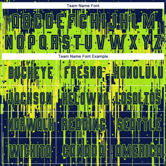 Marineblauw-neon jersey neon sublimatie voetbaluniform geel op maat groen