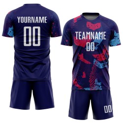 Blauw Wit-Licht Jersey Sublimatie Voetbal Marine Uniform Aangepast Blauw Wit-Licht Jersey Sublimatie Voetbal Marine Uniform Aangepast