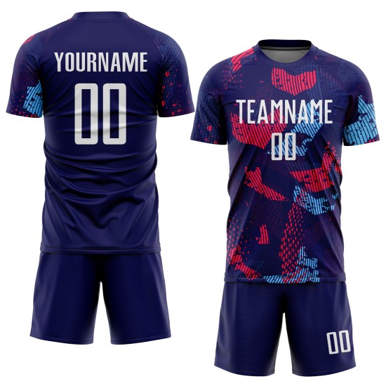 Blauw Wit-Licht Jersey Sublimatie Voetbal Marine Uniform Aangepast Blauw Wit-Licht Jersey Sublimatie Voetbal Marine Uniform Aangepast