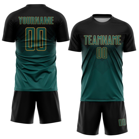 Sublimatie Groen-Oude Middernacht Voetbal Jersey Aangepast Zwart Goud Uniform