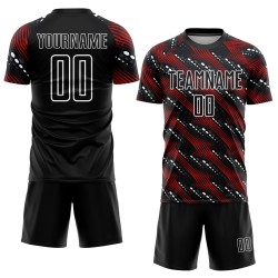 Jersey Sublimatie Rood-Wit Aangepast Uniform Zwarte Voetbal Jersey Sublimatie Rood-Wit Aangepast Uniform Zwarte Voetbal