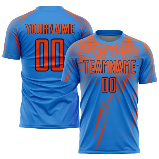 Poederuniform Blauw Jersey Aangepast Oranje-Marineblauw Sublimatie Voetbal