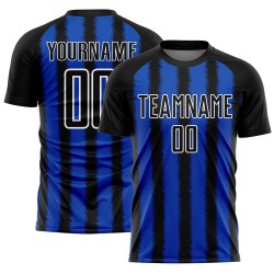 Uniform Line Custom Thunder Blauw-Wit Zwart Jersey Voetbal Sublimatie