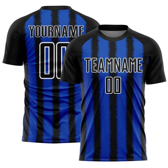 Uniform Line Custom Thunder Blauw-Wit Zwart Jersey Voetbal Sublimatie Uniform Line Custom Thunder Blauw-Wit Zwart Jersey Voetbal Sublimatie