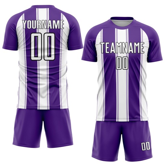 Aangepast wit-zwart uniform sublimatie voetbalshirt paarse lijn