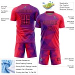 Geometrisch uniform sublimatie rood-zwarte vormen paars voetbalshirt op maat Geometrisch uniform sublimatie rood-zwarte vormen paars voetbalshirt op maat