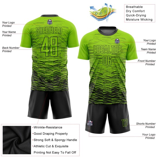 Uniform Voetbal Neon Groen Sublimatie Aangepast Zwart Jersey
