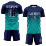 Uniform Sublimatie Aqua Soccer Marineblauw-Wit Aangepast Jersey