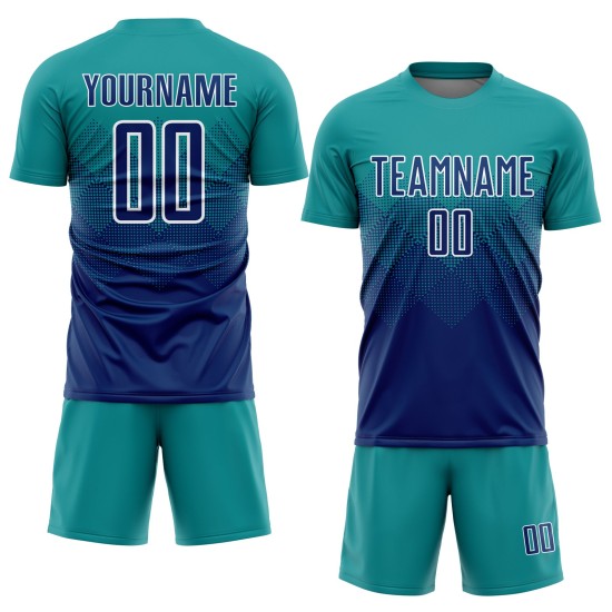 Marineblauw sublimatie voetbal US Custom blauw-wit shirt teal uniform