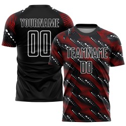 Jersey Sublimatie Rood-Wit Aangepast Uniform Zwarte Voetbal