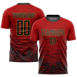 Jersey Uniform Rood Custom Sublimatie Goud Voetbal Zwart-Oud