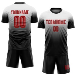Mode Wit Uniform Voetbal Rood-Zwart Vervaagd Aangepast Jersey Sublimatie
