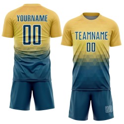 Voetbal Geel US Navy Driehoek Geometrisch Blauw-Wit Aangepast Jersey Sublimatie Uniform