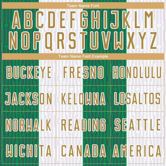 Sublimatie Oud Aangepast Jersey Goud-Kelly Uniform Voetbal Wit Groen Sublimatie Oud Aangepast Jersey Goud-Kelly Uniform Voetbal Wit Groen