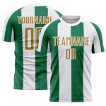Sublimatie Oud Aangepast Jersey Goud-Kelly Uniform Voetbal Wit Groen Sublimatie Oud Aangepast Jersey Goud-Kelly Uniform Voetbal Wit Groen