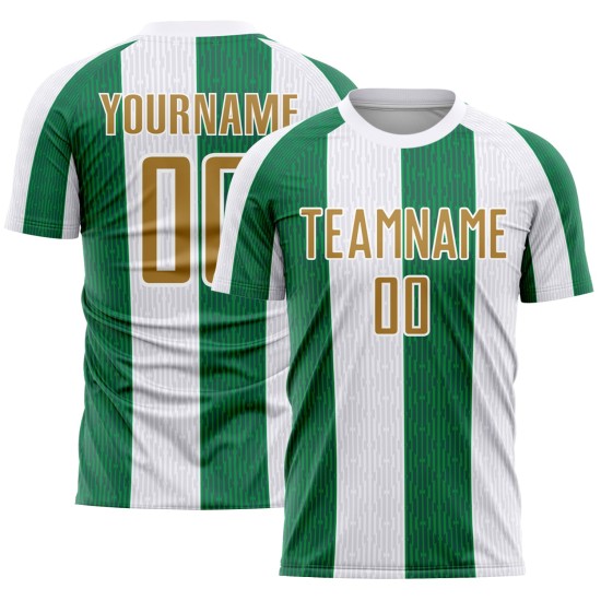 Sublimatie Oud Aangepast Jersey Goud-Kelly Uniform Voetbal Wit Groen Sublimatie Oud Aangepast Jersey Goud-Kelly Uniform Voetbal Wit Groen