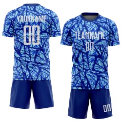 Voetbal Wit-Licht Koninklijk Sublimatie Jersey Uniform Blauw Aangepast