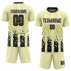 Jersey Uniform Crème Zwart Sublimatie Custom Soccer Home