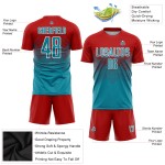 Rood blauwgroen-wit uniform aangepast sublimatie voetbalshirt Rood blauwgroen-wit uniform aangepast sublimatie voetbalshirt
