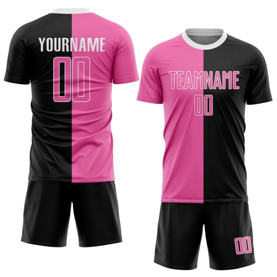 Mode roze-wit voetbal split shirt sublimatie zwart uniform op maat
