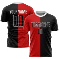 Jersey Custom Uniform Zwart-Wit Voetbal Rood Mode Sublimatie Split